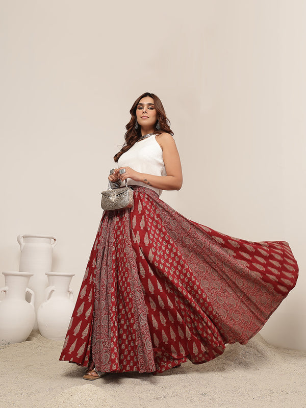 Cotton Ankle Length Printed Flared Skirt