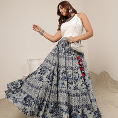 Cotton Ankle Length Printed Flared Skirt