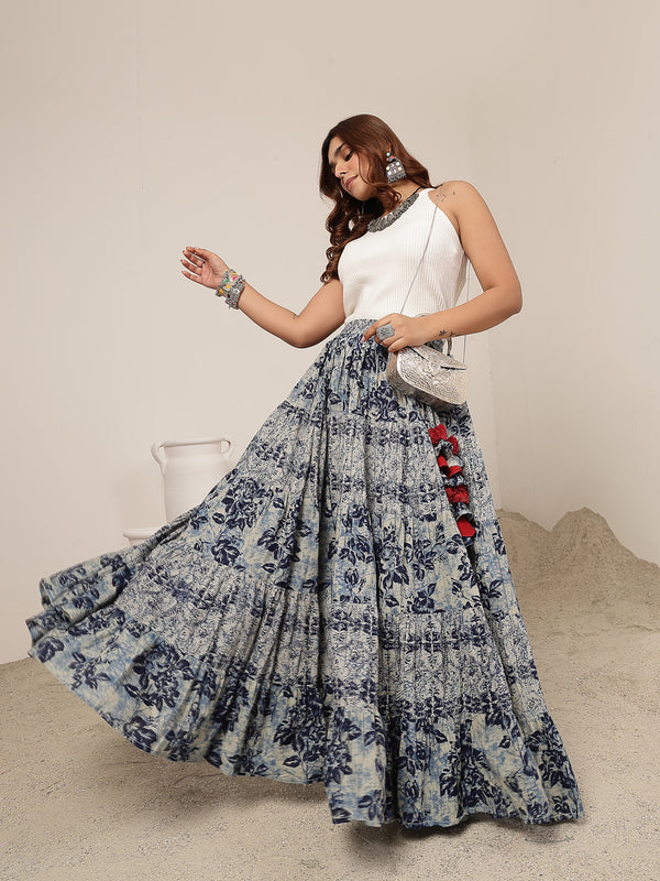 Cotton Ankle Length Printed Flared Skirt