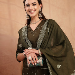 Gulmohar Jaipur Rayon Calf Length Printed 3/4 Sleeves V-Neck Straight Kurta Suit Set