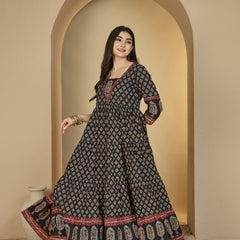 Gulmohar Jaipur Cotton Ankle Length Printed 3/4 Sleeves V-Neck Anarkali Kurta