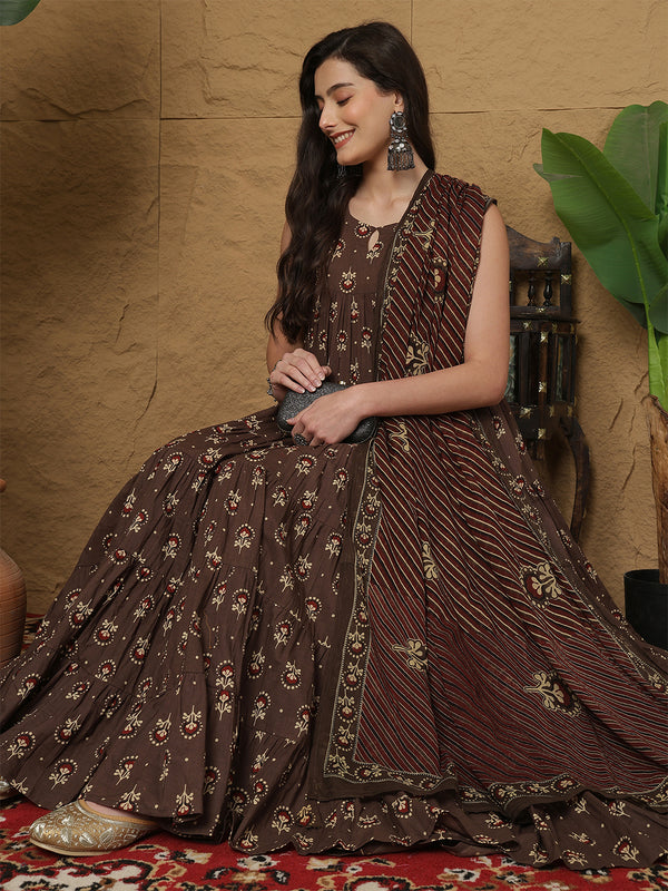 Kashish Pure Cotton Printed Round Neck Anarkali Kurta Suit Set