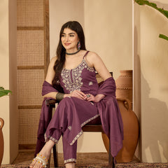 Gulmohar Jaipur Cotton Calf Length Solid Sleeveless V-Neck Straight Kurta Suit Set