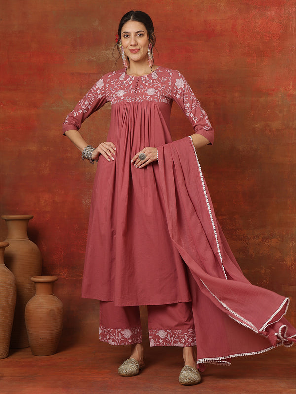 Lime Rayon Solid Hand-Work Round Neck Semi-Flared Kurta Suit Set