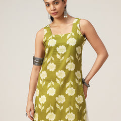 Cotton Hip Length Printed Sleeveless Square Neck Straight Top