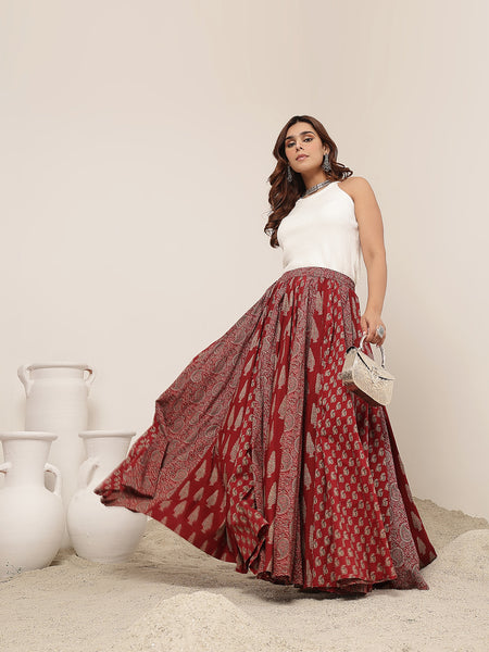 Cotton Ankle Length Printed Flared Skirt