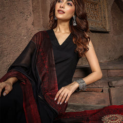 Gulmohar Jaipur Rayon Calf Length Solid Sleeveless V-Neck Straight Kurta Suit Set