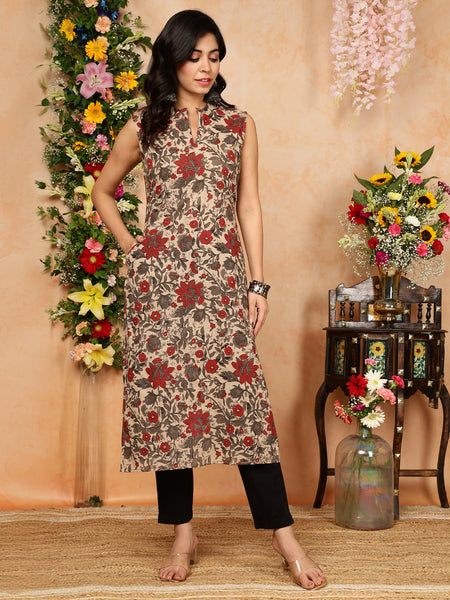 Women Floral Printed Thread Work Floral Kurta