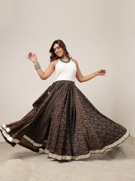 Cotton Ankle Length Printed Flared Skirt