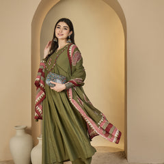 Gulmohar Jaipur Cotton Calf Length Solid 3/4 Sleeves Round Neck Flared Kurta Suit Set