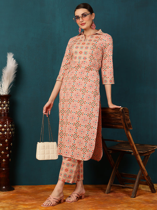 Calf Length Straight Shirt Coller Kurta Palazzo Set