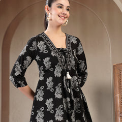 Gulmohar Jaipur Cotton Hip Length Printed 3/4 Sleeves V-Neck Flared Top