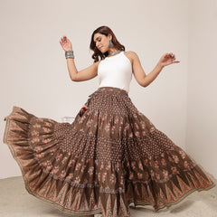 Cotton Ankle Length Printed Flared Skirt