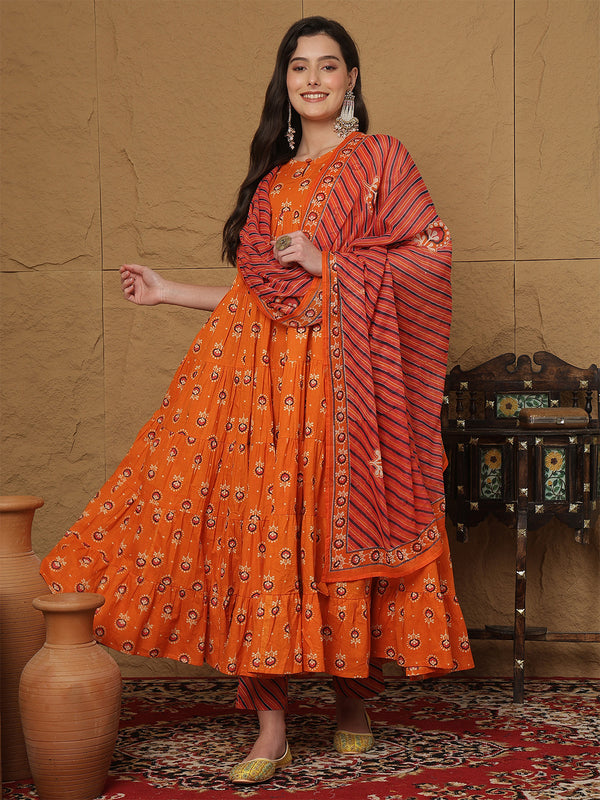 Kashish Pure Cotton Printed Round Neck Anarkali Kurta Suit Set