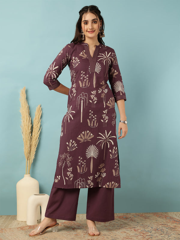 Rayon Calf Length Printed Straight 3/4 Sleeves Mandarin Neck Kurta Bottom Set
