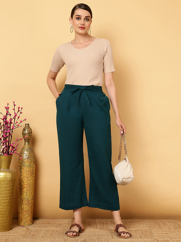 Cotton Flex Ankle Length Solid Regular Bottom