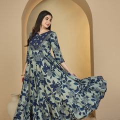 Gulmohar Jaipur Cotton Ankle Length Printed 3/4 Sleeves Sweetheart Neck Anarkali Kurta