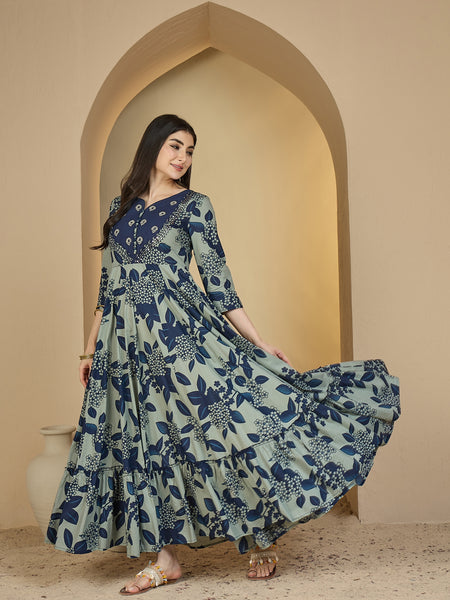 Gulmohar Jaipur Cotton Ankle Length Printed 3/4 Sleeves Sweetheart Neck Anarkali Kurta