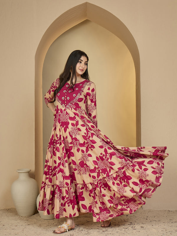 Gulmohar Jaipur Cotton Ankle Length Printed 3/4 Sleeves Sweetheart Neck Anarkali Kurta