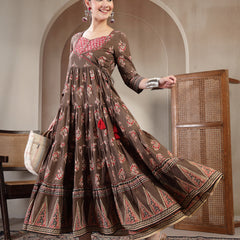 Gulmohar Jaipur Cotton Ankle Length Printed 3/4 Sleeves Sweetheart Neck Anarkali Kurta