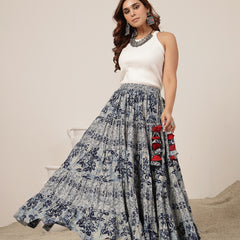 Cotton Ankle Length Printed Flared Skirt