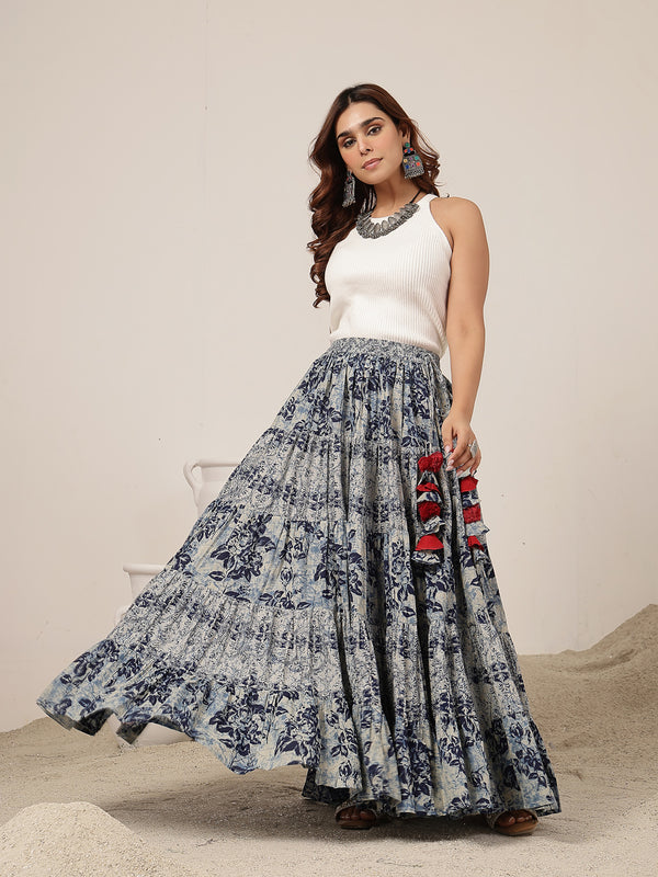 Cotton Ankle Length Printed Flared Skirt