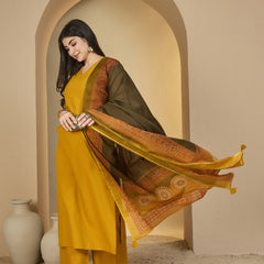 Gulmohar Jaipur Rayon Calf Length Solid Sleeveless V-Neck Straight Kurta Suit Set