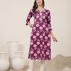 Gulmohar Jaipur Cotton Calf Length Printed 3/4 Sleeves V-Neck Anarkali Kurta Suit Set