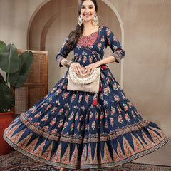 Gulmohar Jaipur Cotton Ankle Length Printed 3/4 Sleeves Sweetheart Neck Anarkali Kurta