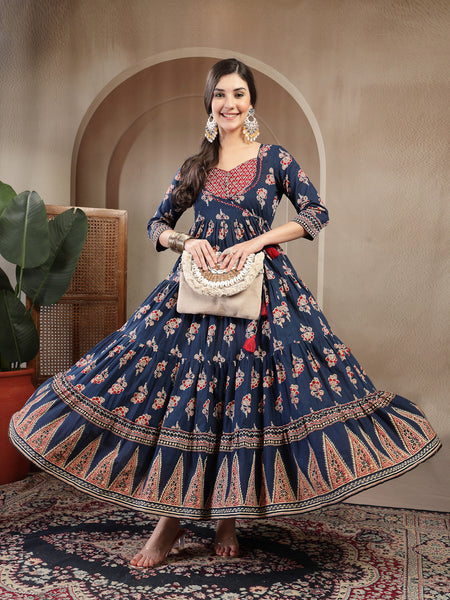 Gulmohar Jaipur Cotton Ankle Length Printed 3/4 Sleeves Sweetheart Neck Anarkali Kurta