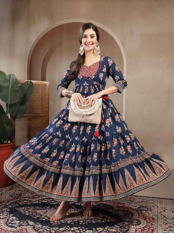 Gulmohar Jaipur Cotton Ankle Length Printed 3/4 Sleeves Sweetheart Neck Anarkali Kurta