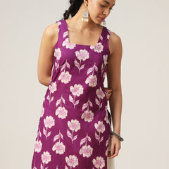 Cotton Hip Length Printed Sleeveless Square Neck Straight Top