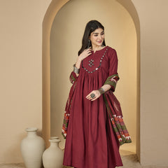 Gulmohar Jaipur Cotton Calf Length Solid 3/4 Sleeves Round Neck Flared Kurta Suit Set