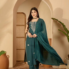 Gulmohar Jaipur Cotton Calf Length Solid Sleeveless V-Neck Straight Kurta Suit Set