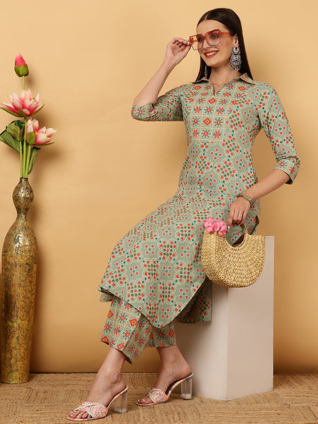 Rayon Calf Length Straight Shirt Coller Kurta Palazzo Set