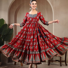 Gulmohar Jaipur Cotton Ankle Length Printed 3/4 Sleeves Sweetheart Neck Anarkali Kurta