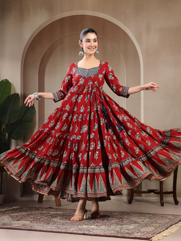 Gulmohar Jaipur Cotton Ankle Length Printed 3/4 Sleeves Sweetheart Neck Anarkali Kurta