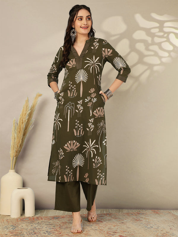 Rayon Calf Length Printed Straight 3/4 Sleeves Mandarin Neck Kurta Bottom Set
