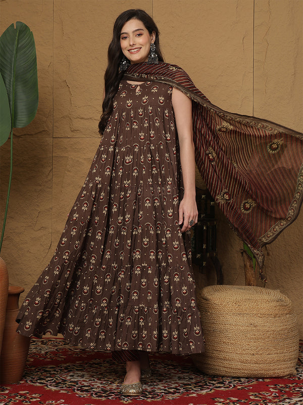 Kashish Pure Cotton Printed Round Neck Anarkali Kurta Suit Set