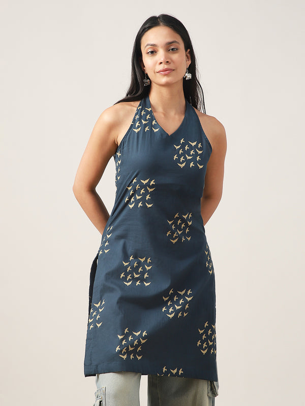 Rayon Mid Length Printed Sleeveless V-Neck Straight Kurta