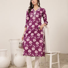 Gulmohar Jaipur Cotton Calf Length Printed 3/4 Sleeves V-Neck Anarkali Kurta Suit Set
