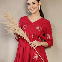 Gulmohar Jaipur Rayon Hip Length Printed 3/4 Sleeves V-Neck Flared Top