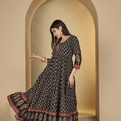 Gulmohar Jaipur Cotton Ankle Length Printed 3/4 Sleeves V-Neck Anarkali Kurta