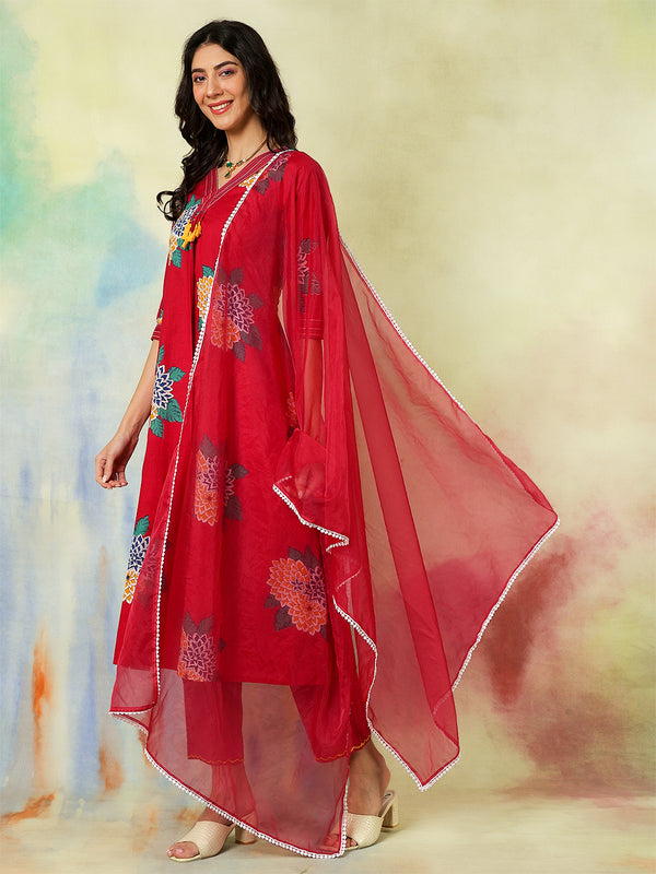 Black Rayon Printed Embroidered Straight Kurta Suit Set
