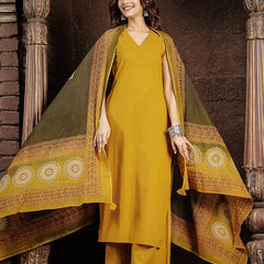 Gulmohar Jaipur Rayon Calf Length Solid Sleeveless V-Neck Straight Kurta Suit Set