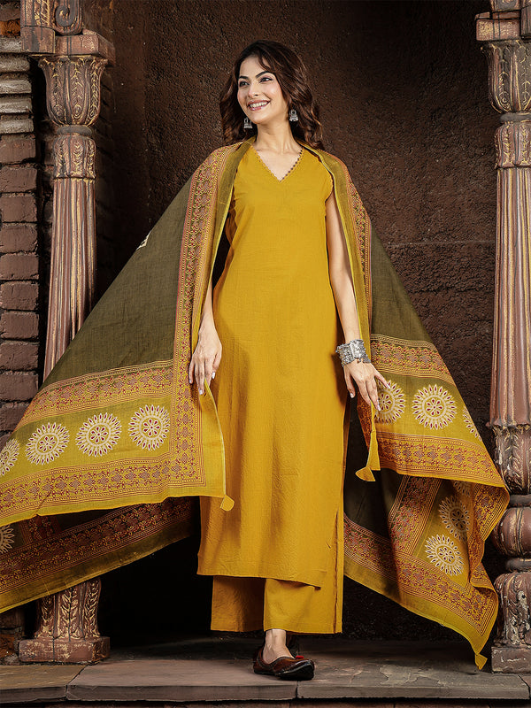 Gulmohar Jaipur Rayon Calf Length Solid Sleeveless V-Neck Straight Kurta Suit Set