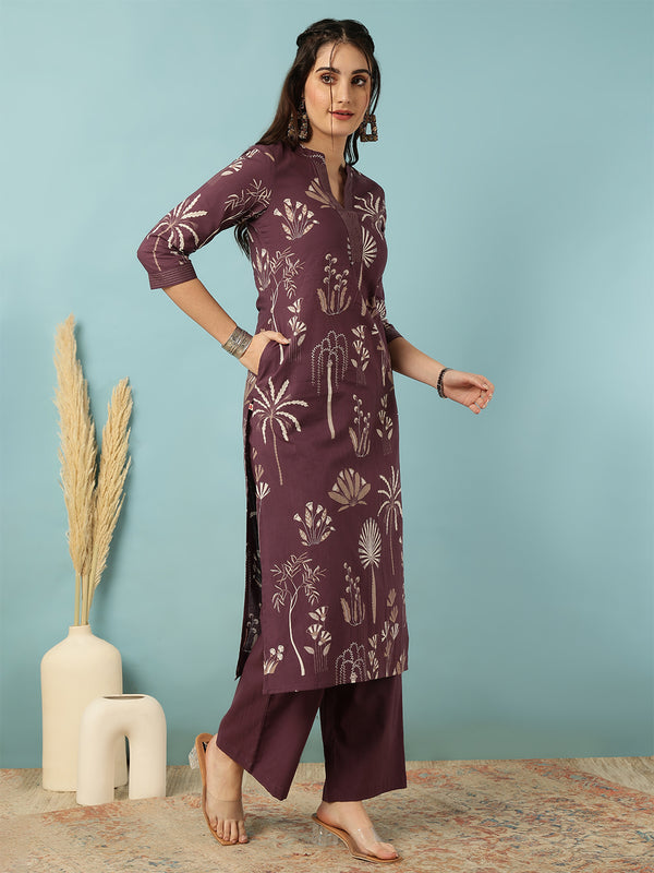 Rayon Calf Length Printed Straight 3/4 Sleeves Mandarin Neck Kurta Bottom Set