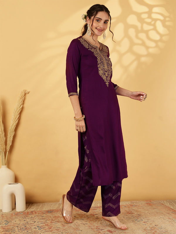 Rayon Calf Length Solid Straight 3/4 Sleeves Round Neck Kurta Bottom Dupatta Set