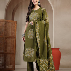 Gulmohar Jaipur Cotton Calf Length Printed Sleeveless Round Neck Straight Kurta Suit Set