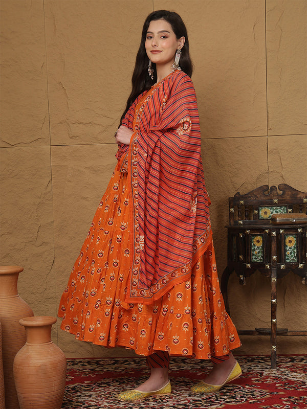 Kashish Pure Cotton Printed Round Neck Anarkali Kurta Suit Set
